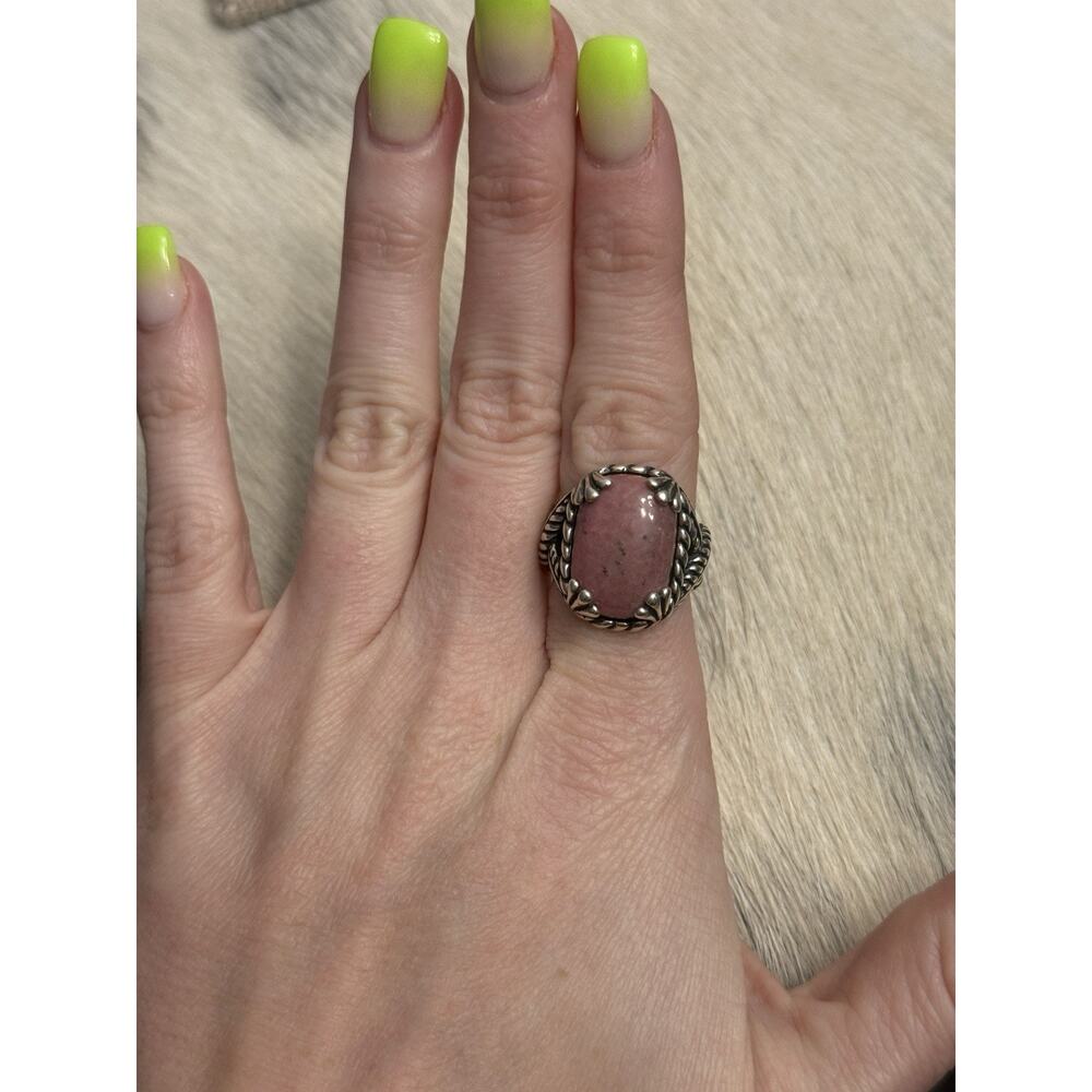 Carolyn Pollack Relios Sterling Silver Pink Rhodochrosite Scrolly Braided Ring 7